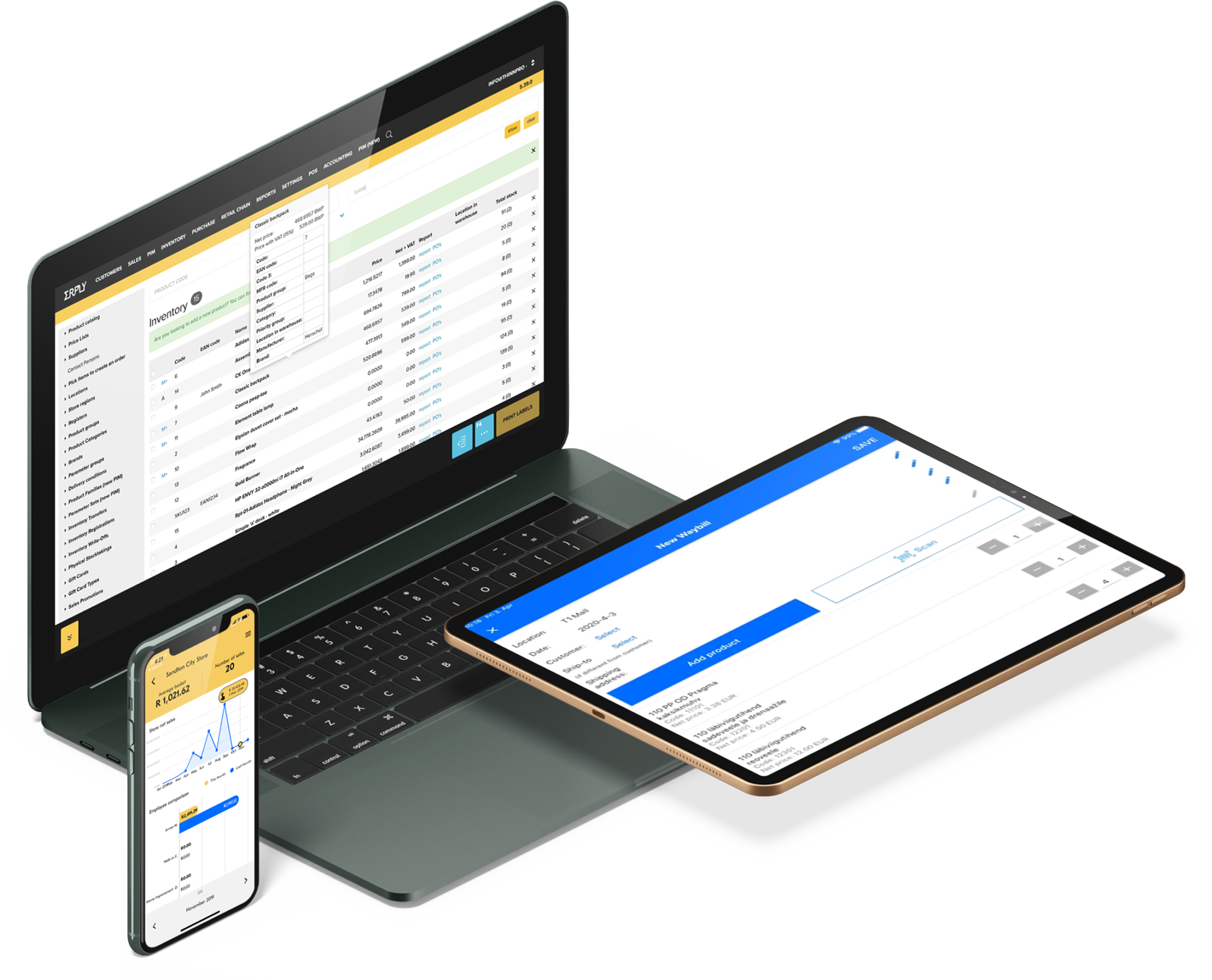Erply across laptop, tablet and phone