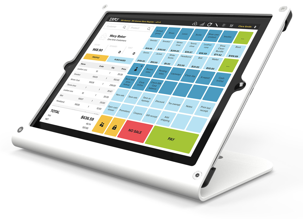 Tablet register on a stand